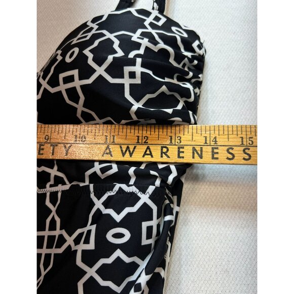 Profile By Gottex Women's One Piece Swimsuit Size 14 Black White Geo Sleeveless - Picture 8 of 10